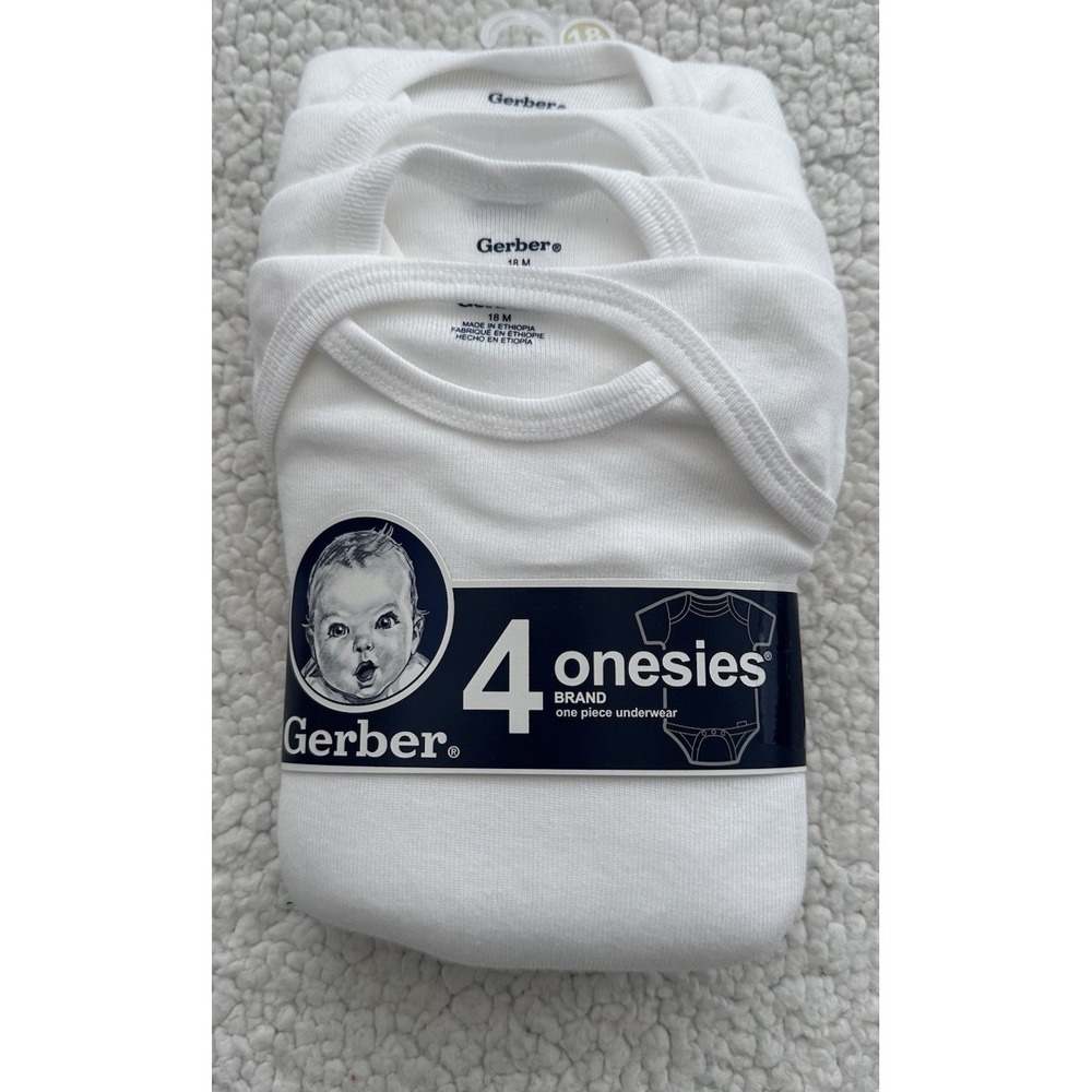BRAND NEW Gerber Baby Onesies Short Sleeve Snap Bodysuits 4 Pack White 18 Months